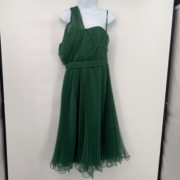 ASOS Women’s Green One-Shoulder Pleated Tulle Cocktail Holiday Midi Dress Size 8 - Picture 1 of 11